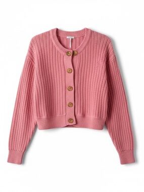 Free People Pink Cropped Ribbed Button Cardigan